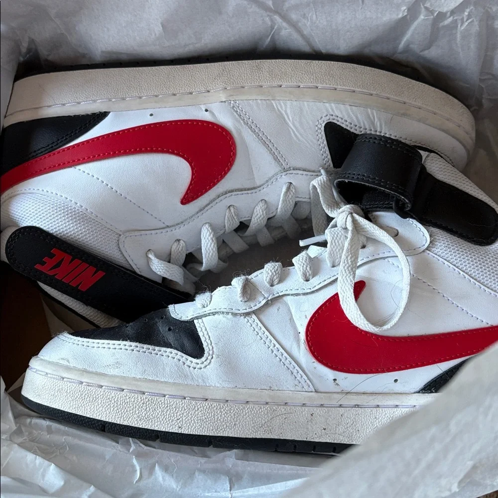 EUC NIKE: Court Borough Mid 2- Red and Black Basketball Sneakers EUC- Size 7Y